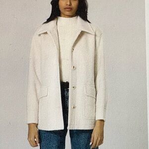 Women's Cream Button-Front Wool-Blend Pea Coat